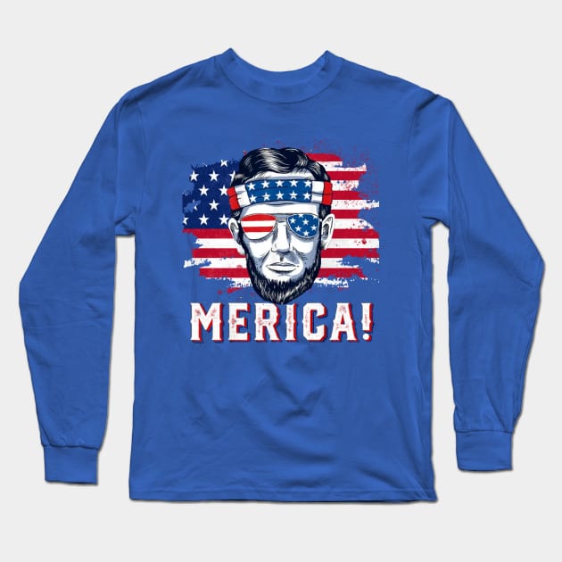 4th Of July, MERICA Abraham Lincoln Long Sleeve T-Shirt by Kribis